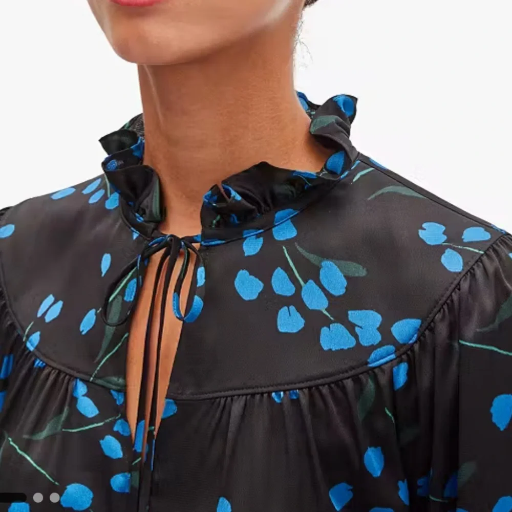 NEW Kate Spade Seabreeze Floral Ruffle Blouse Top Long Sleeve Black Blue - Picture 7 of 13